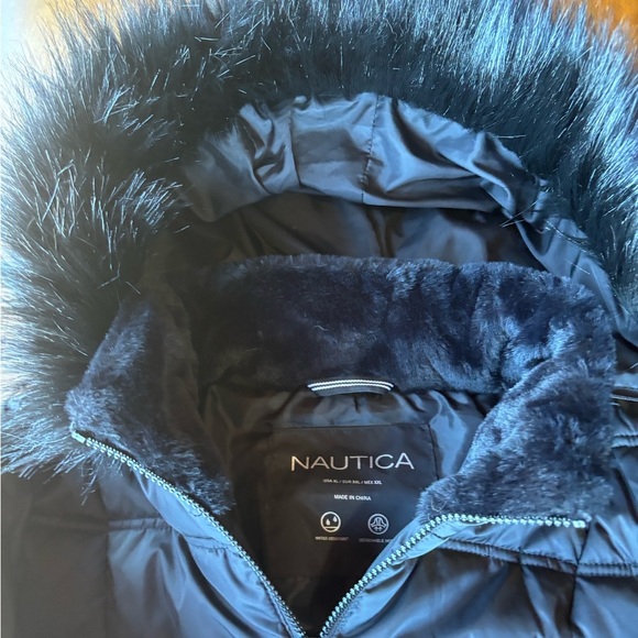 Nautica Black Puffer Jacket with Faux Fur Trim - Picture 2 of 12